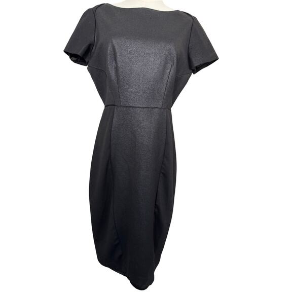 Tahari Metallic Textured Sheath Dress Black Shimmer low knee 10 - Picture 1 of 5